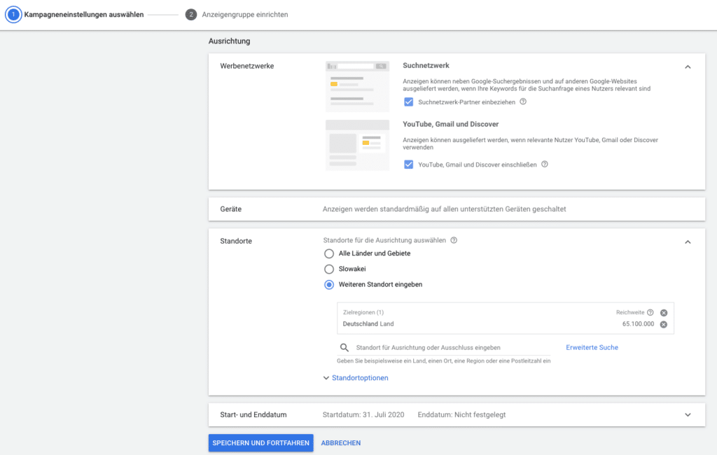 Google Shopping Ausrichtung festlegen