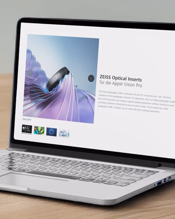 A ZEISS product page open on a laptop.