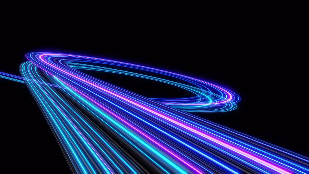 Coloured light trails in motion, representing the brand relaunch.